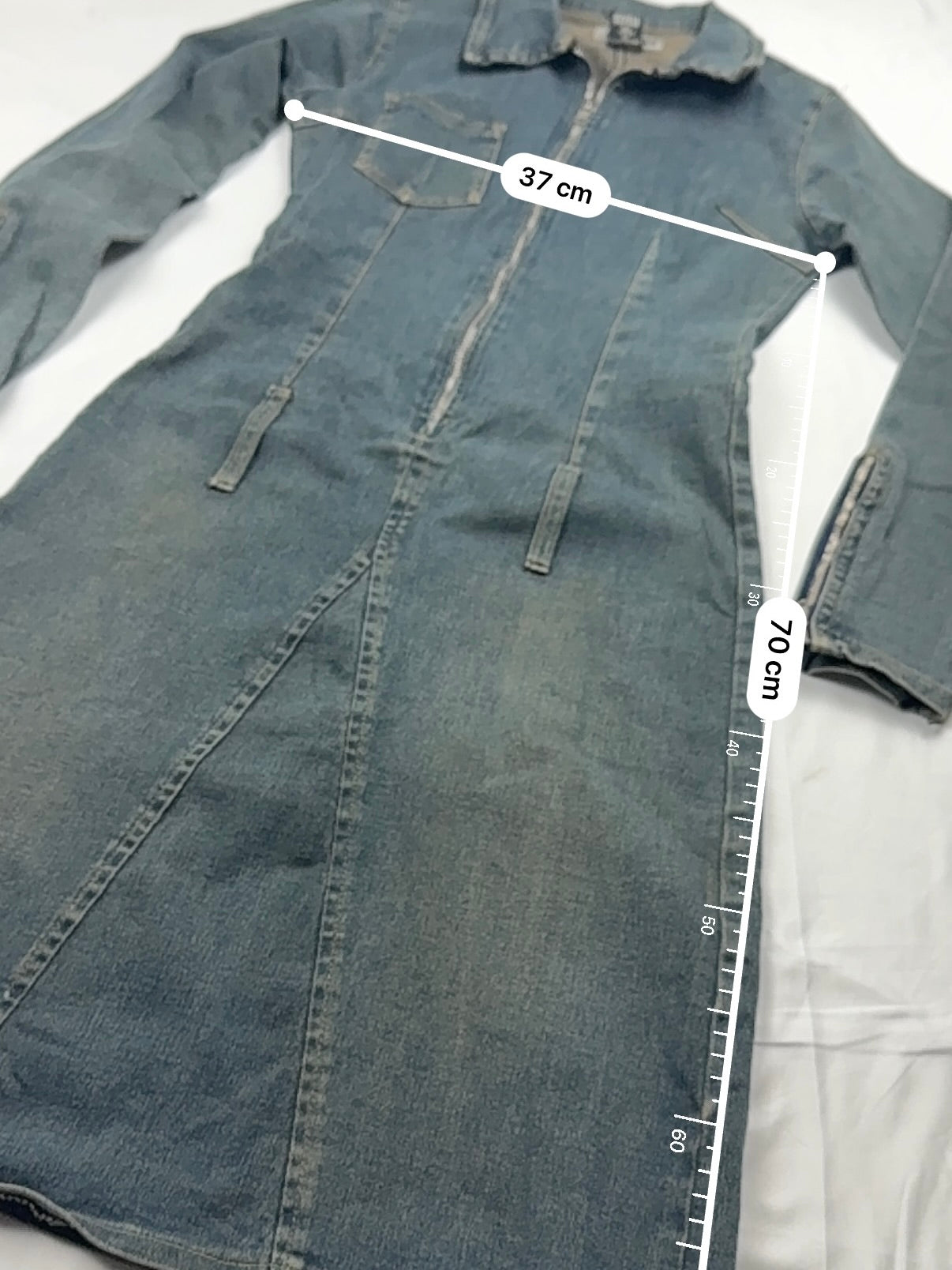 Blue denim tight fit long sleeves dress (S)