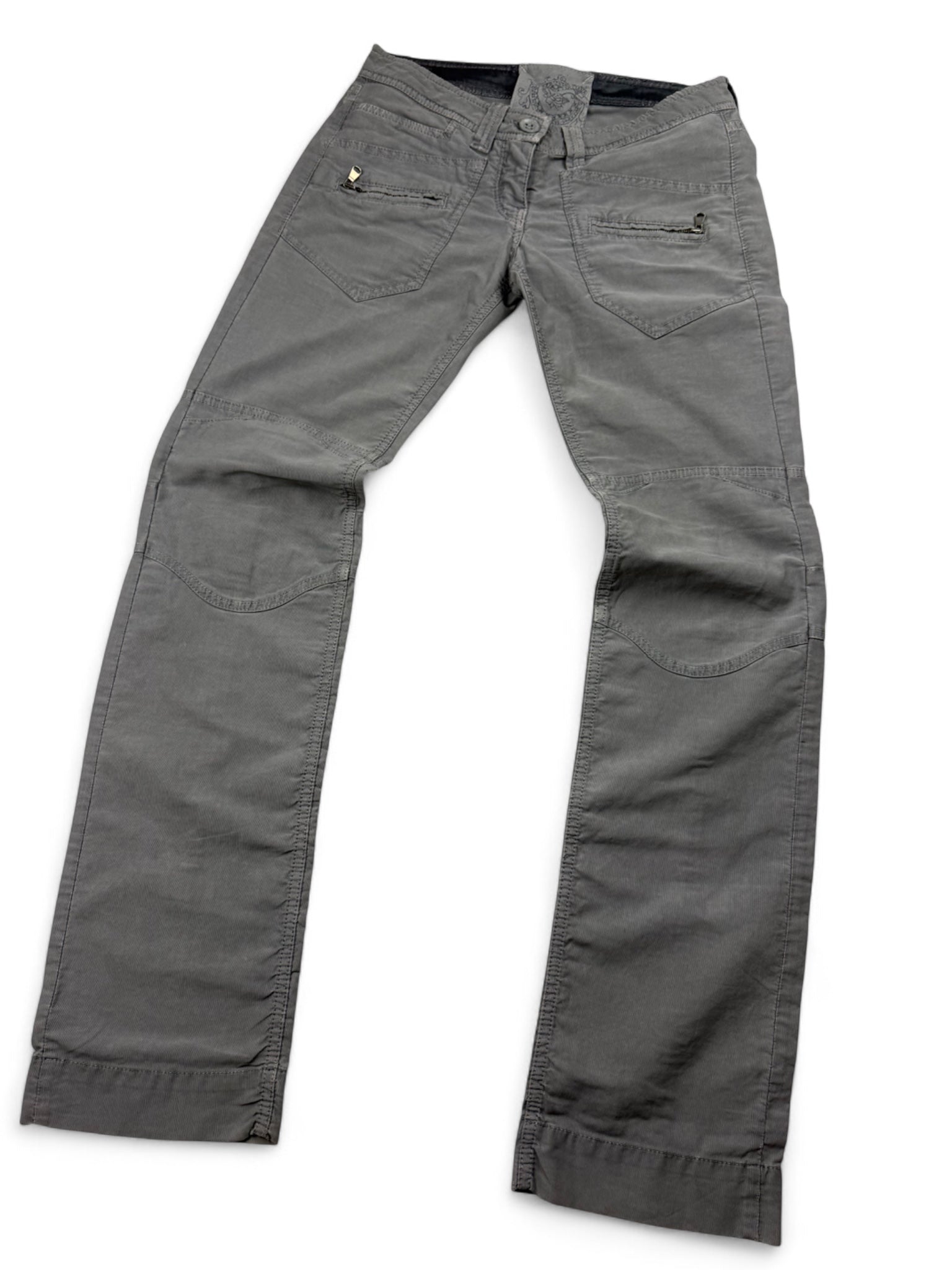 Grey low rise denim flare pants (XS/S)