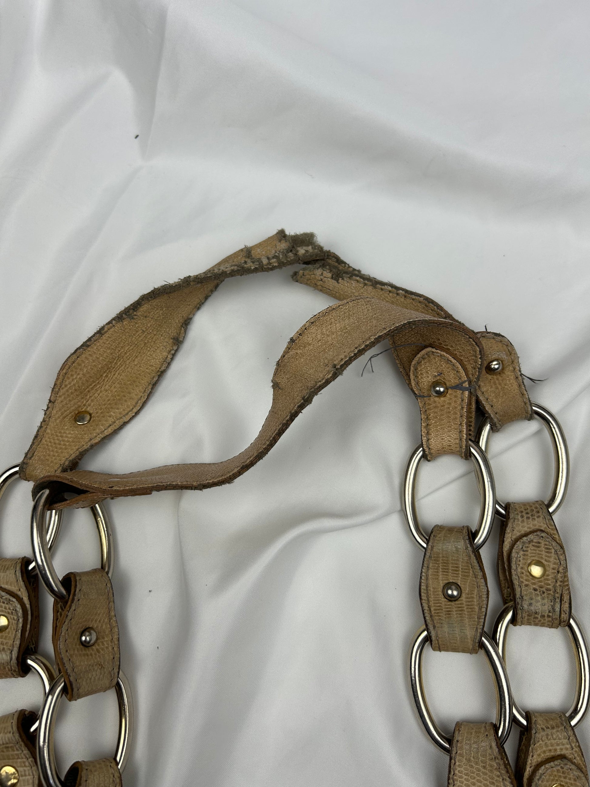 Brown real leather logo shoulder bag