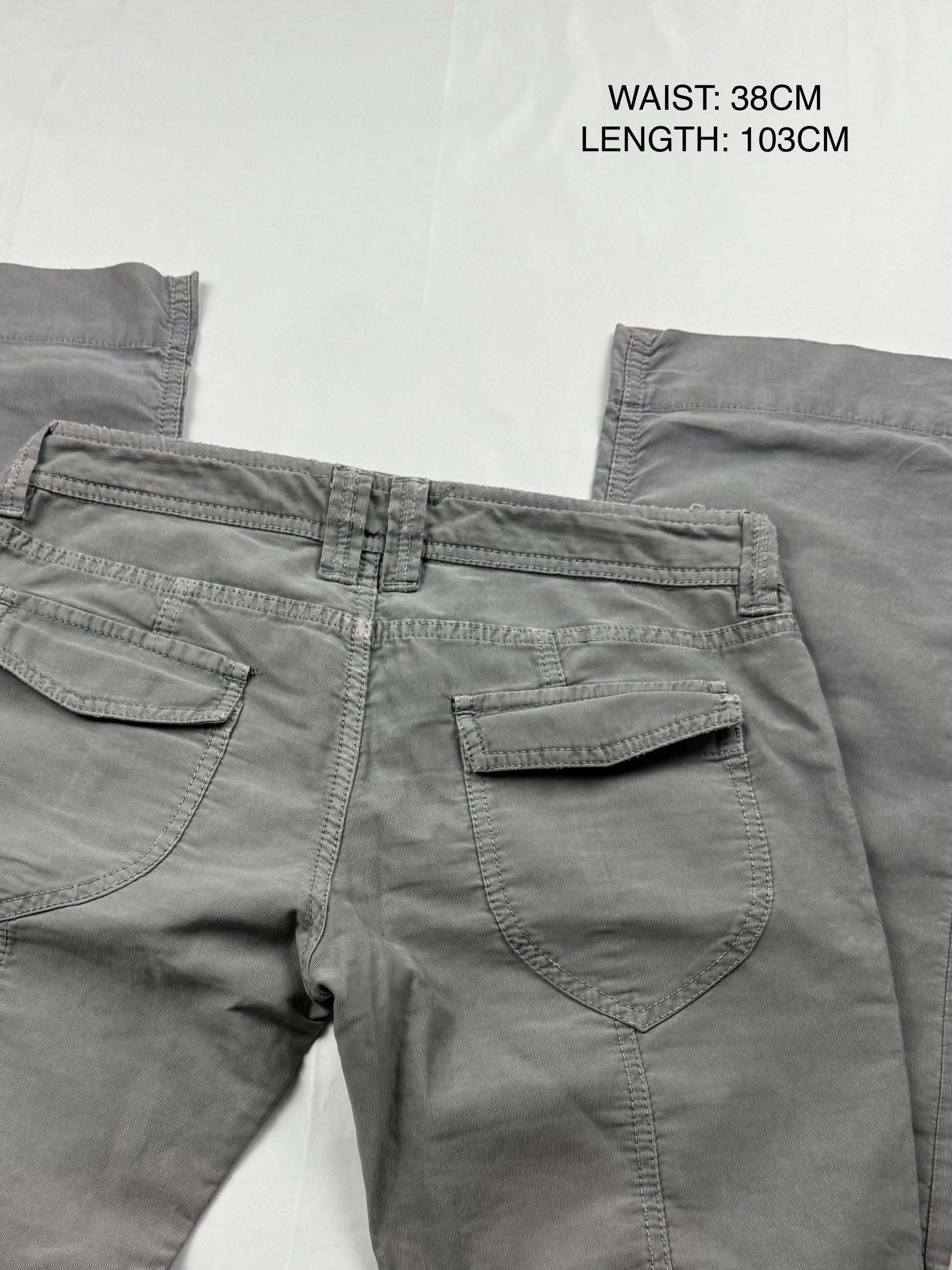 Grey low rise denim flare pants (XS/S)