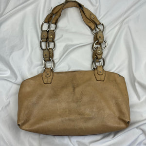 Brown real leather logo shoulder bag