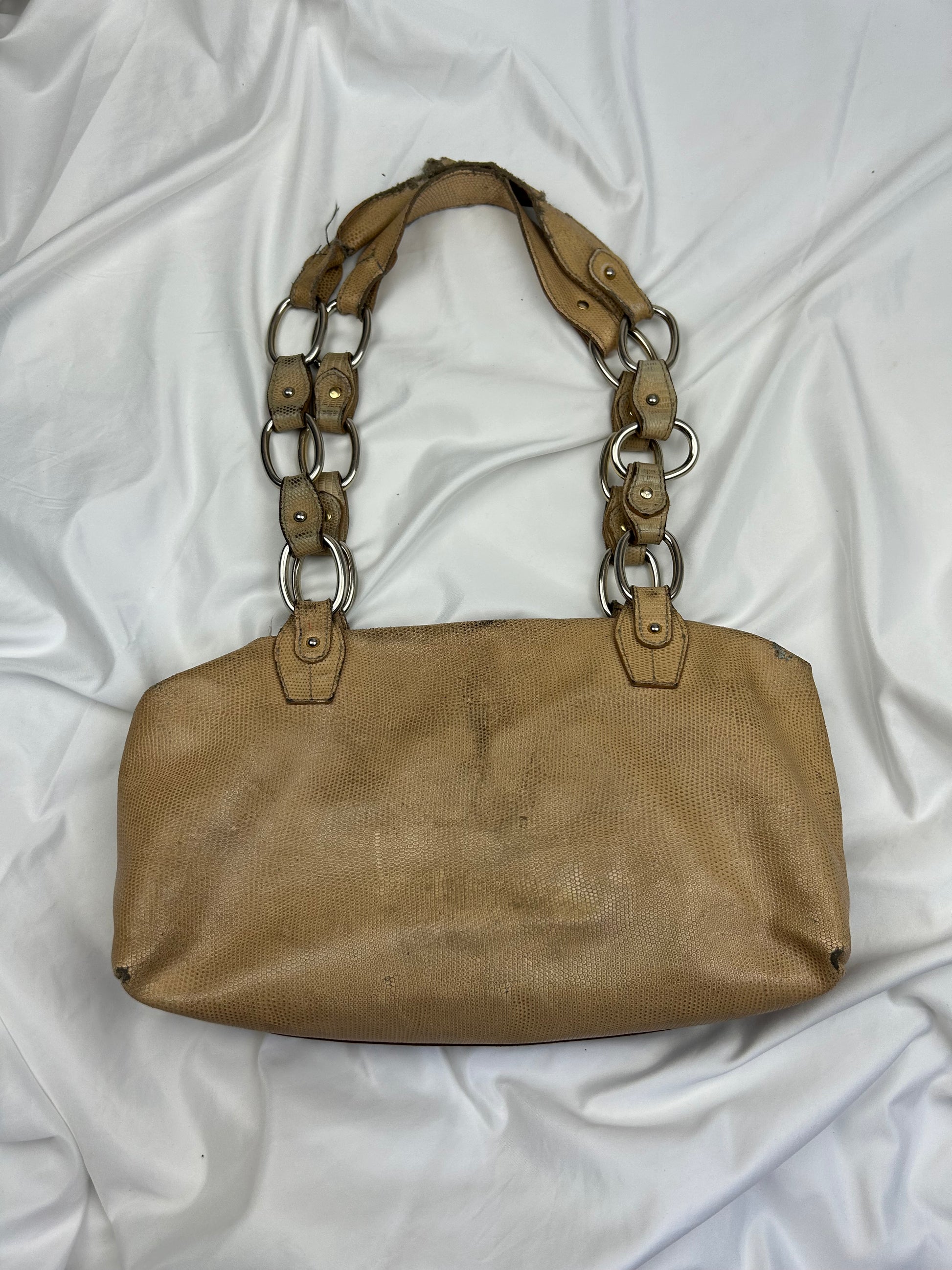 Brown real leather logo shoulder bag