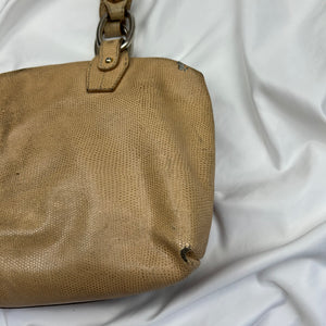 Brown real leather logo shoulder bag
