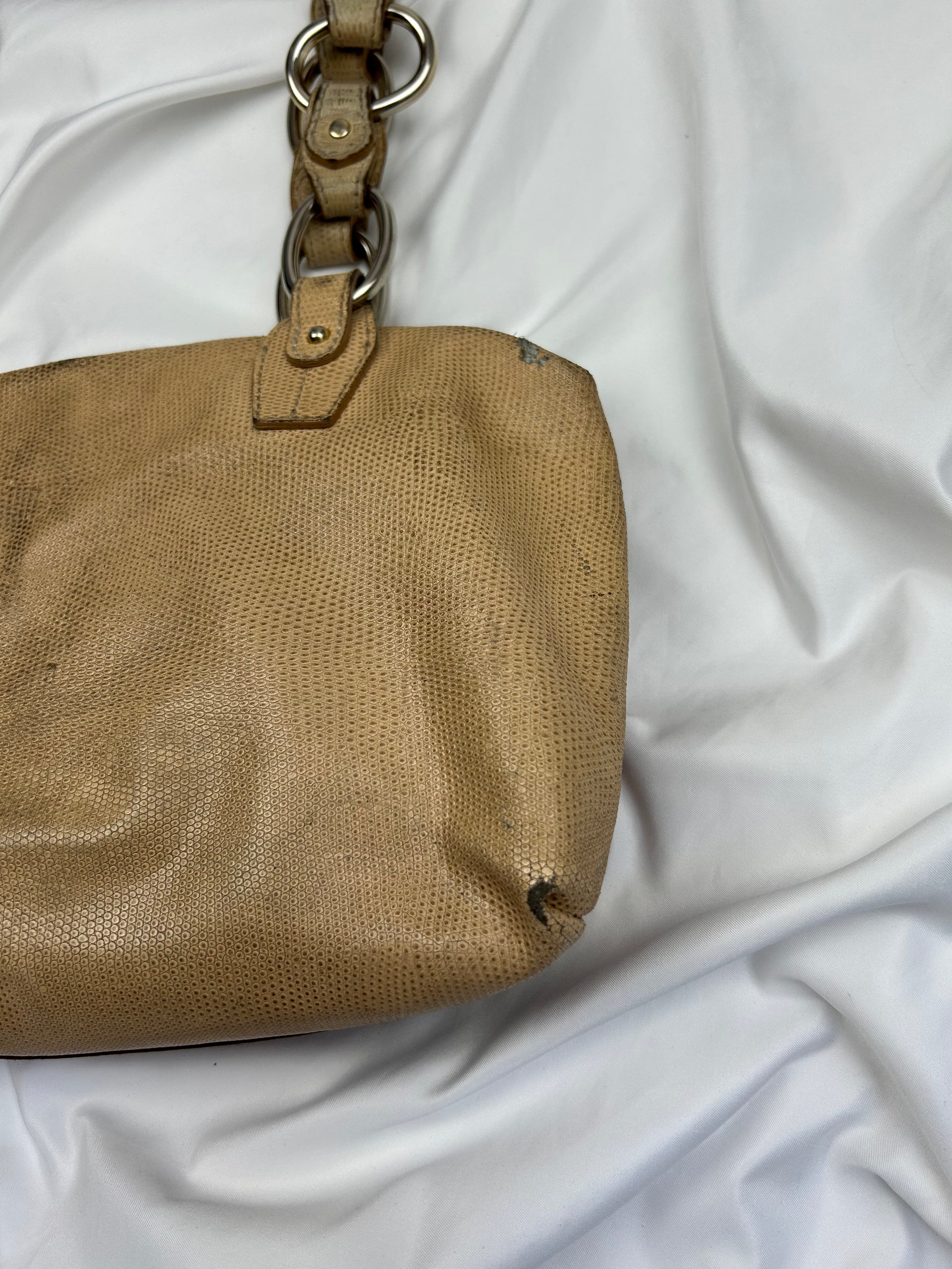 Brown real leather logo shoulder bag
