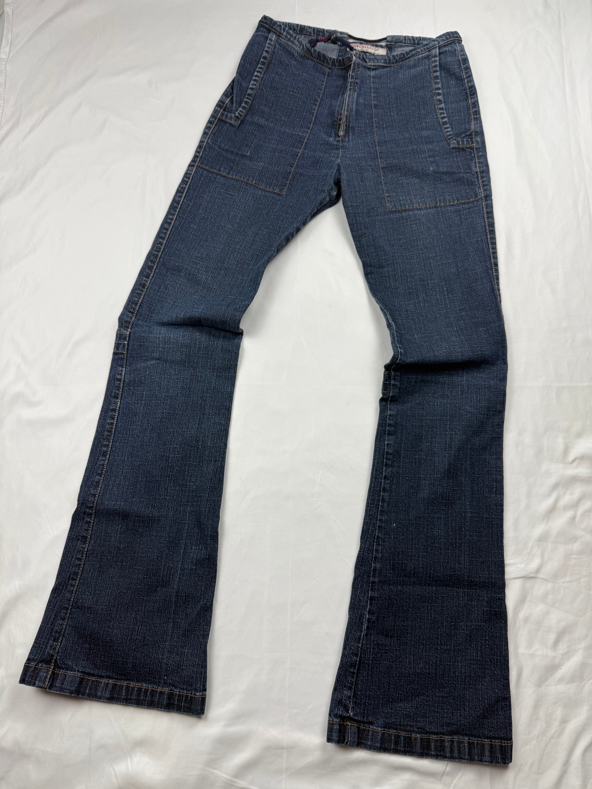 Navy denim low rise flare pants (S)