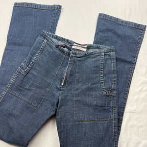 Navy denim low rise flare pants (S)