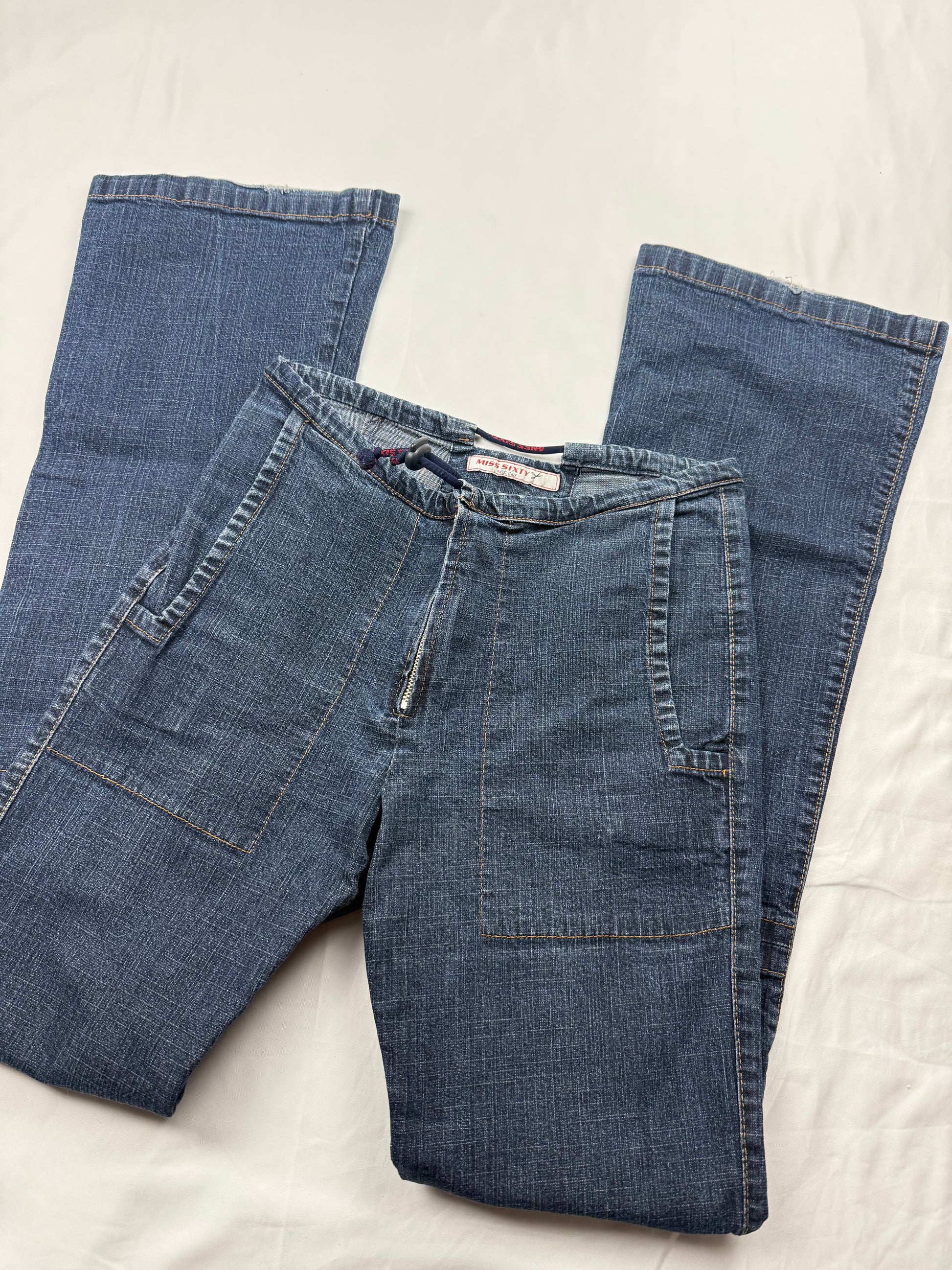 Navy denim low rise flare pants (S)