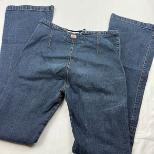 Navy denim low rise flare pants (S)