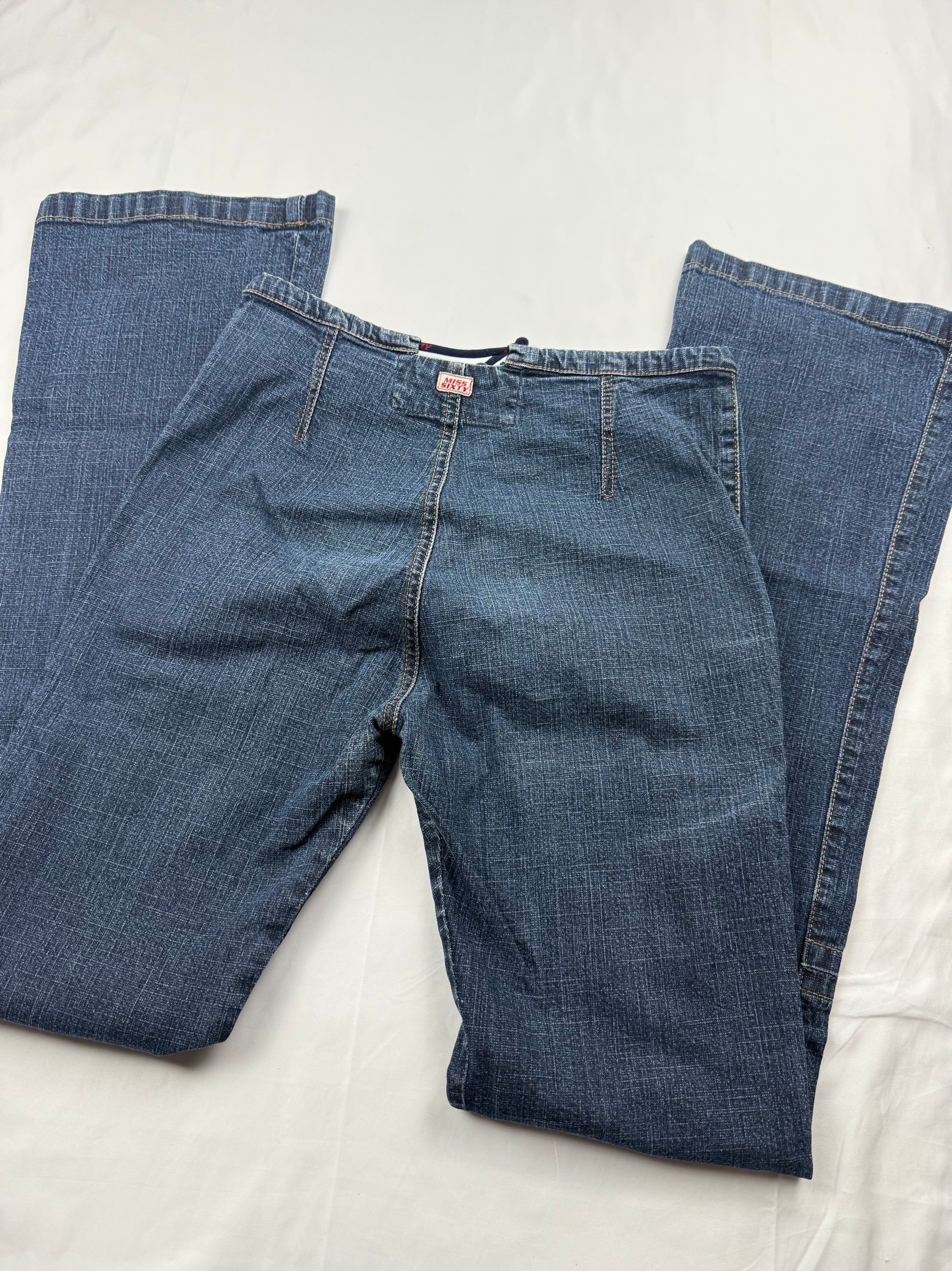 Navy denim low rise flare pants (S)