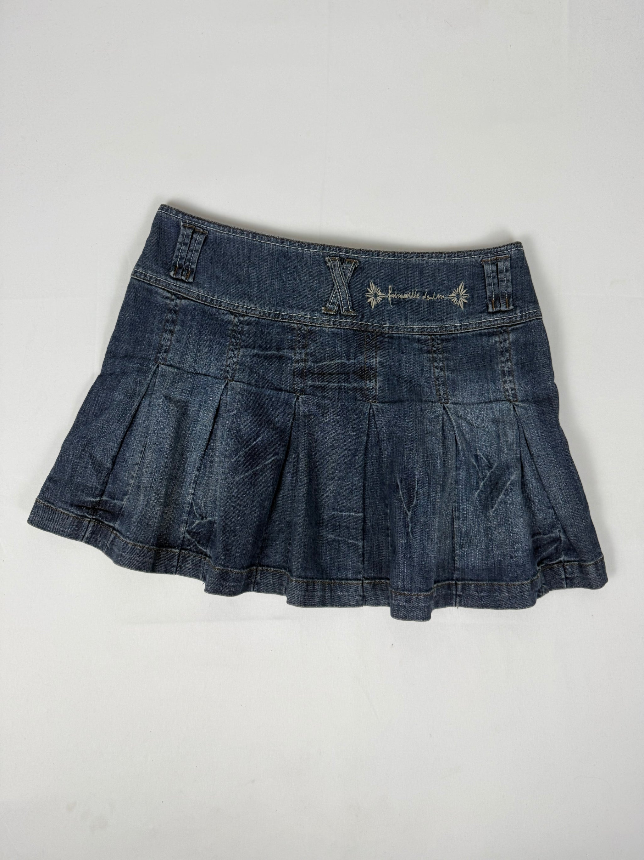 Navy denim pleated mini skirt (S)