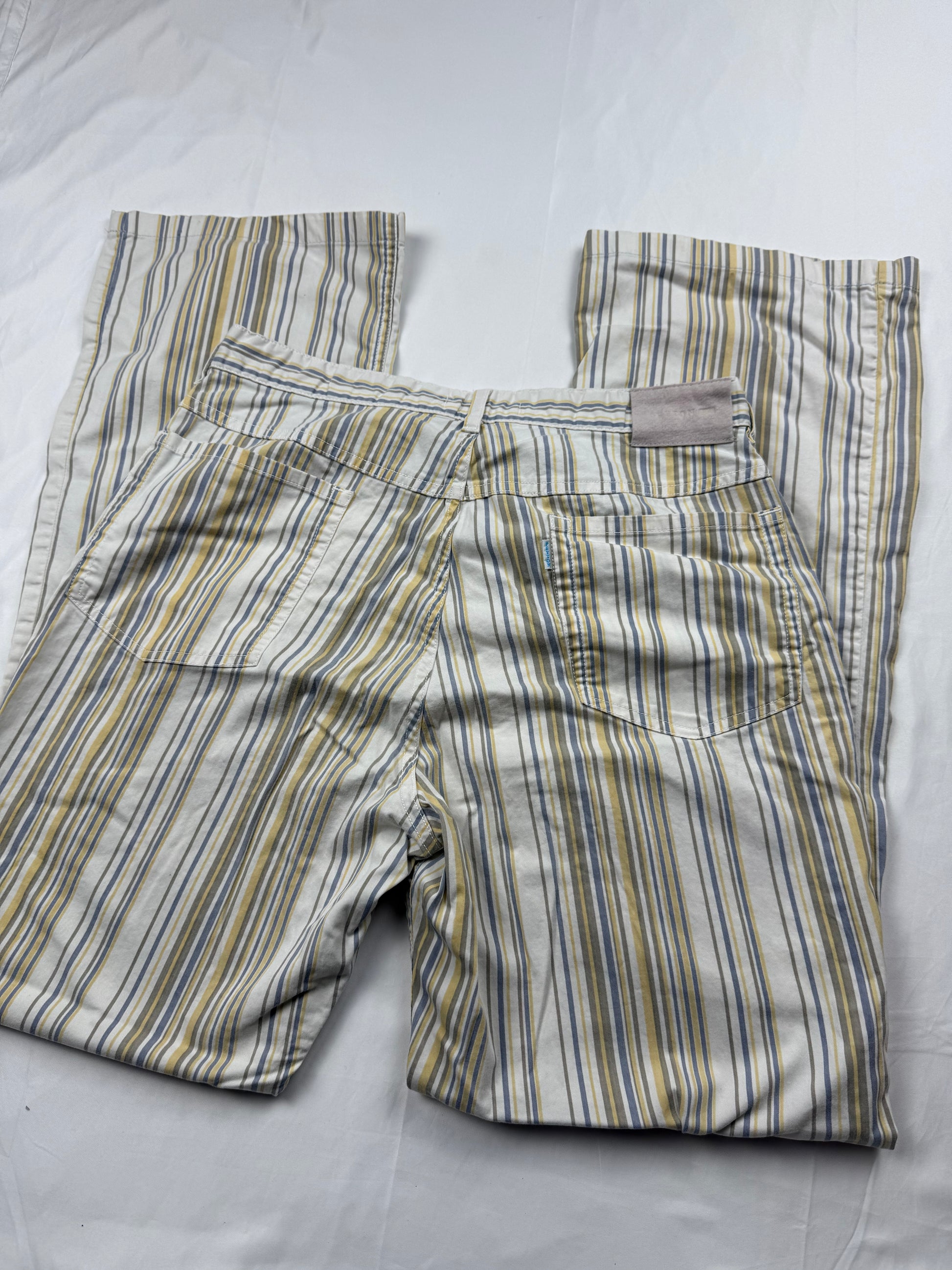 Beige mid rise striped baggy office pants (L)