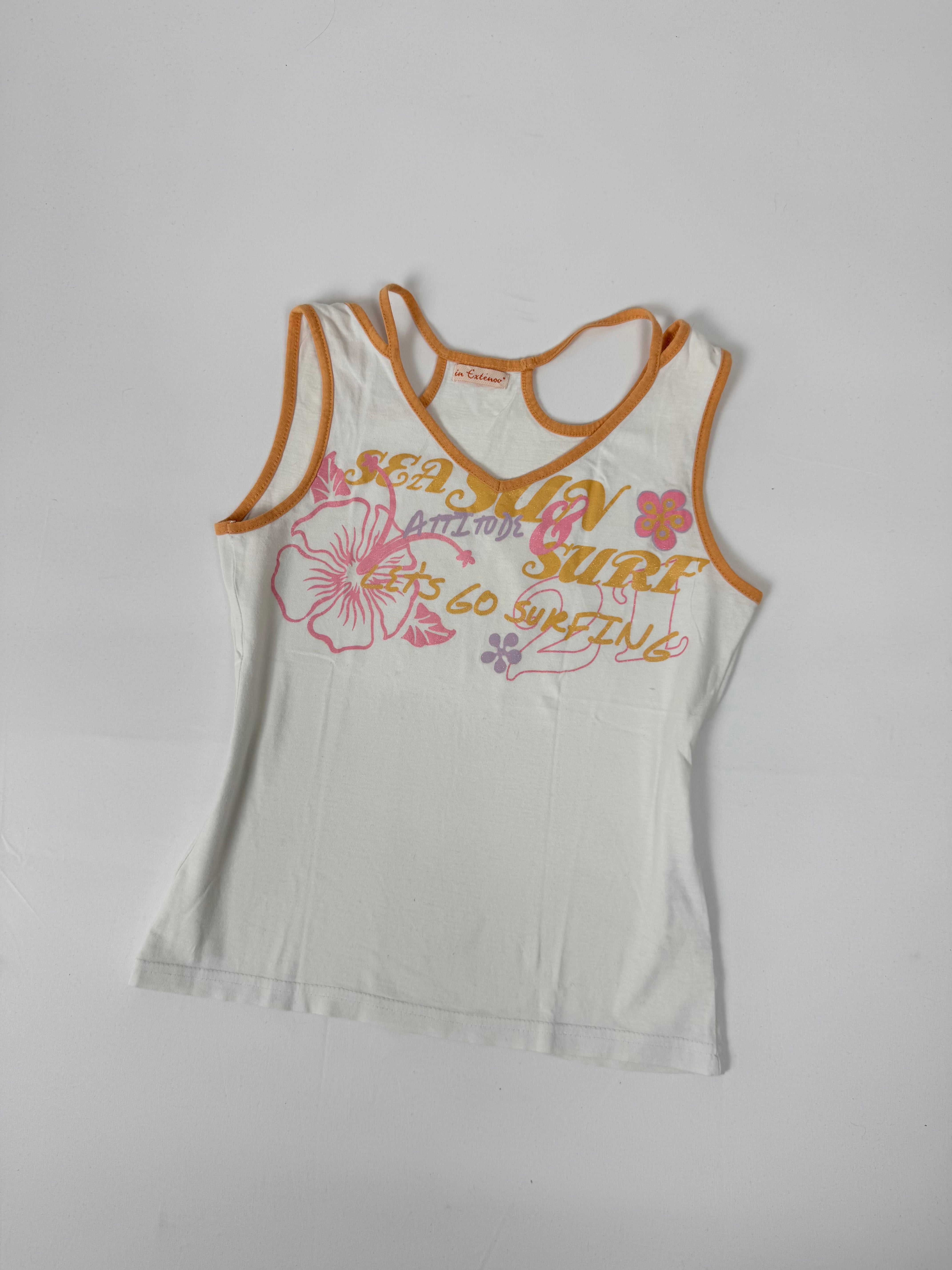 White hibiscus graphic top (XS)
