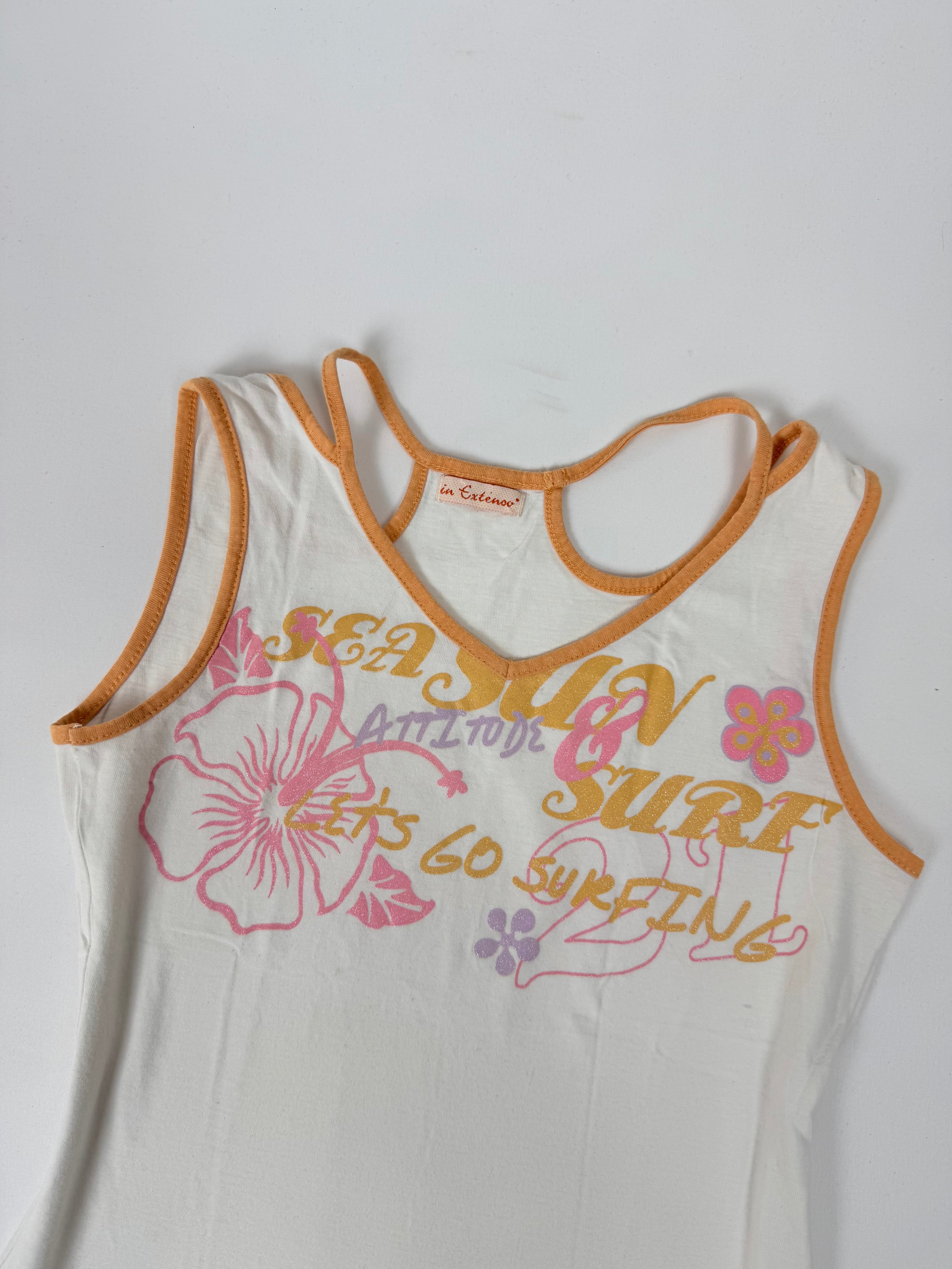 White hibiscus graphic top (XS)