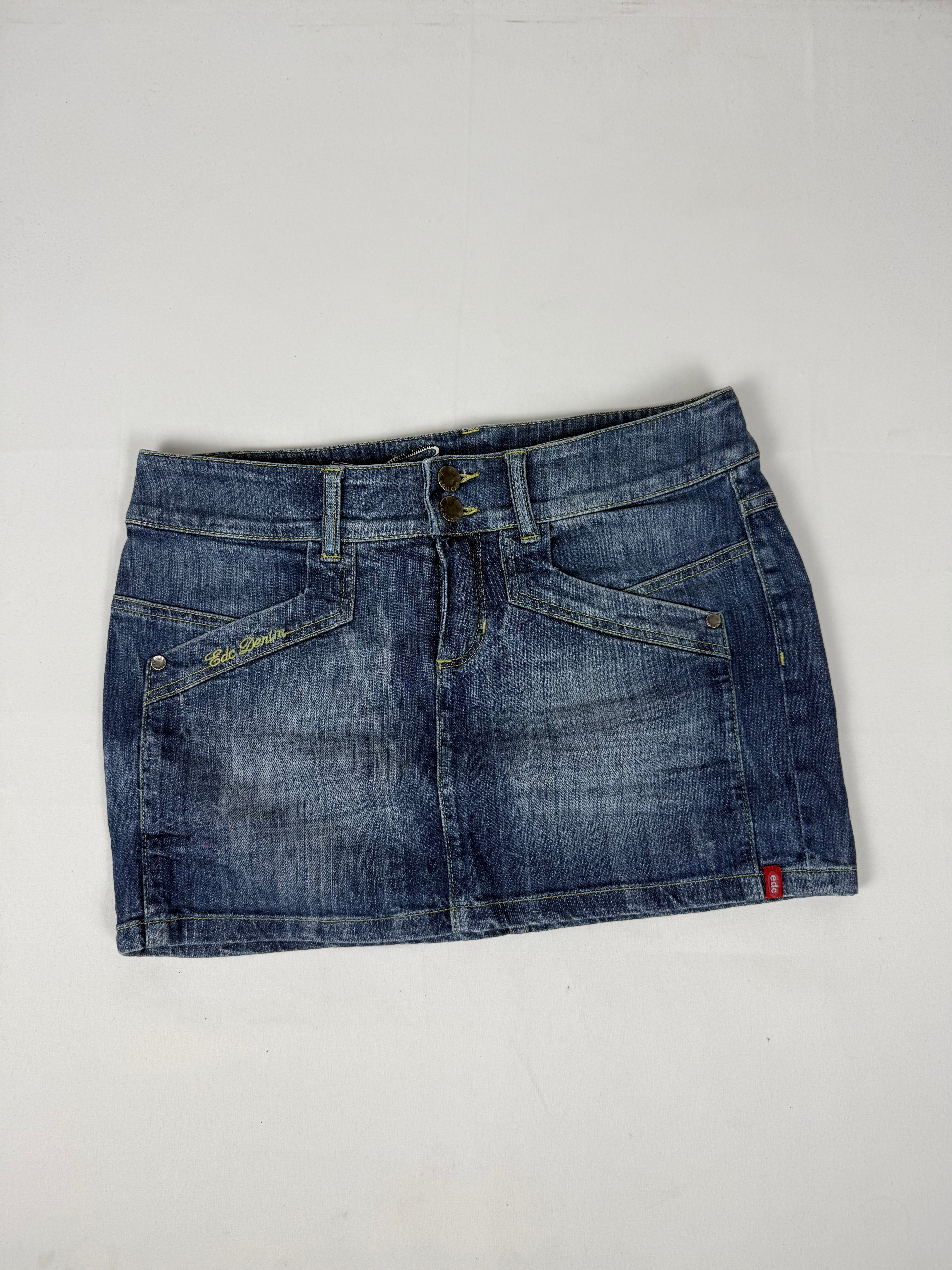 Blue denim low rise mini skirt (L)