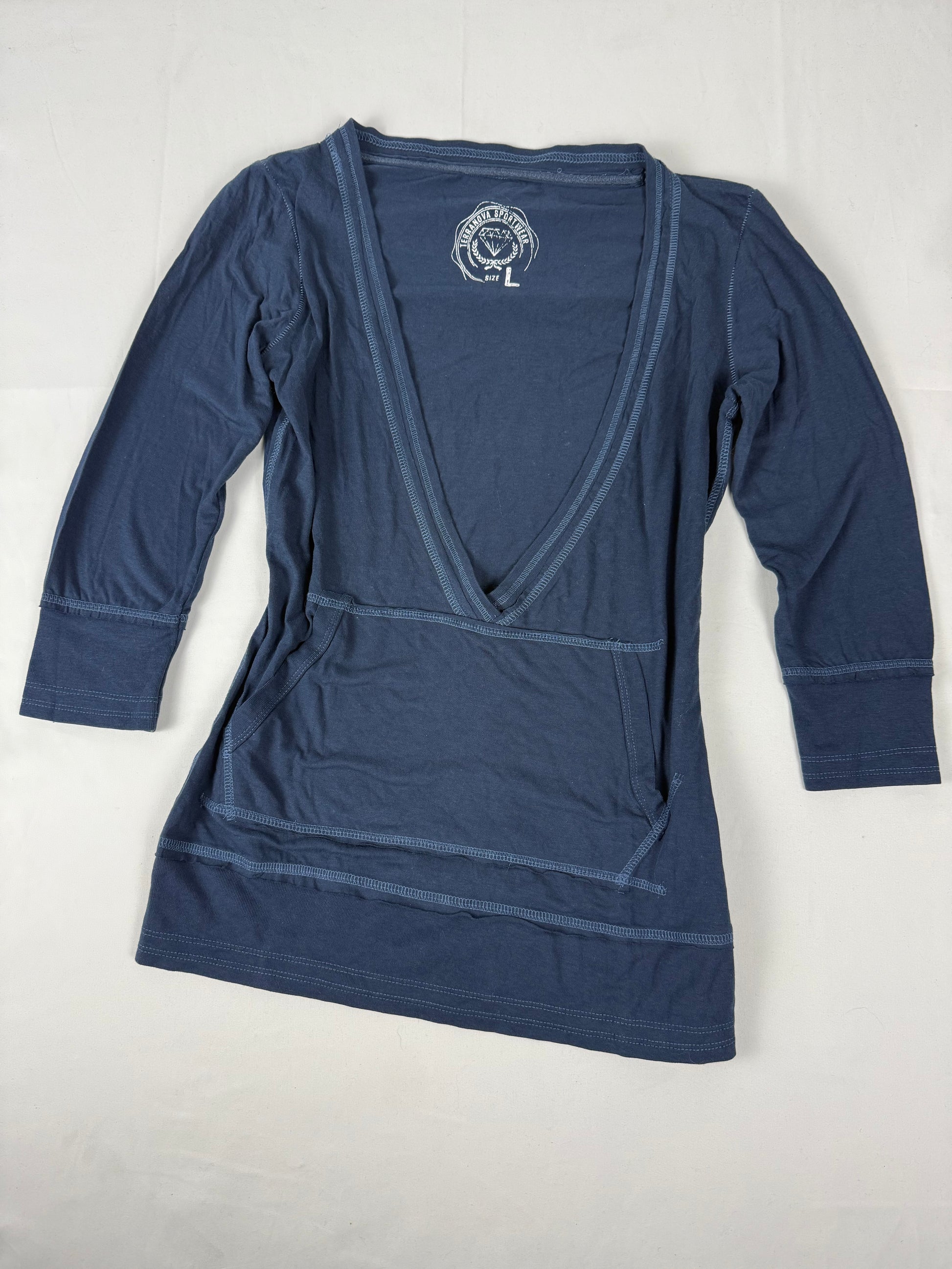 Blue V neck cotton long sleeves top  (S/M)