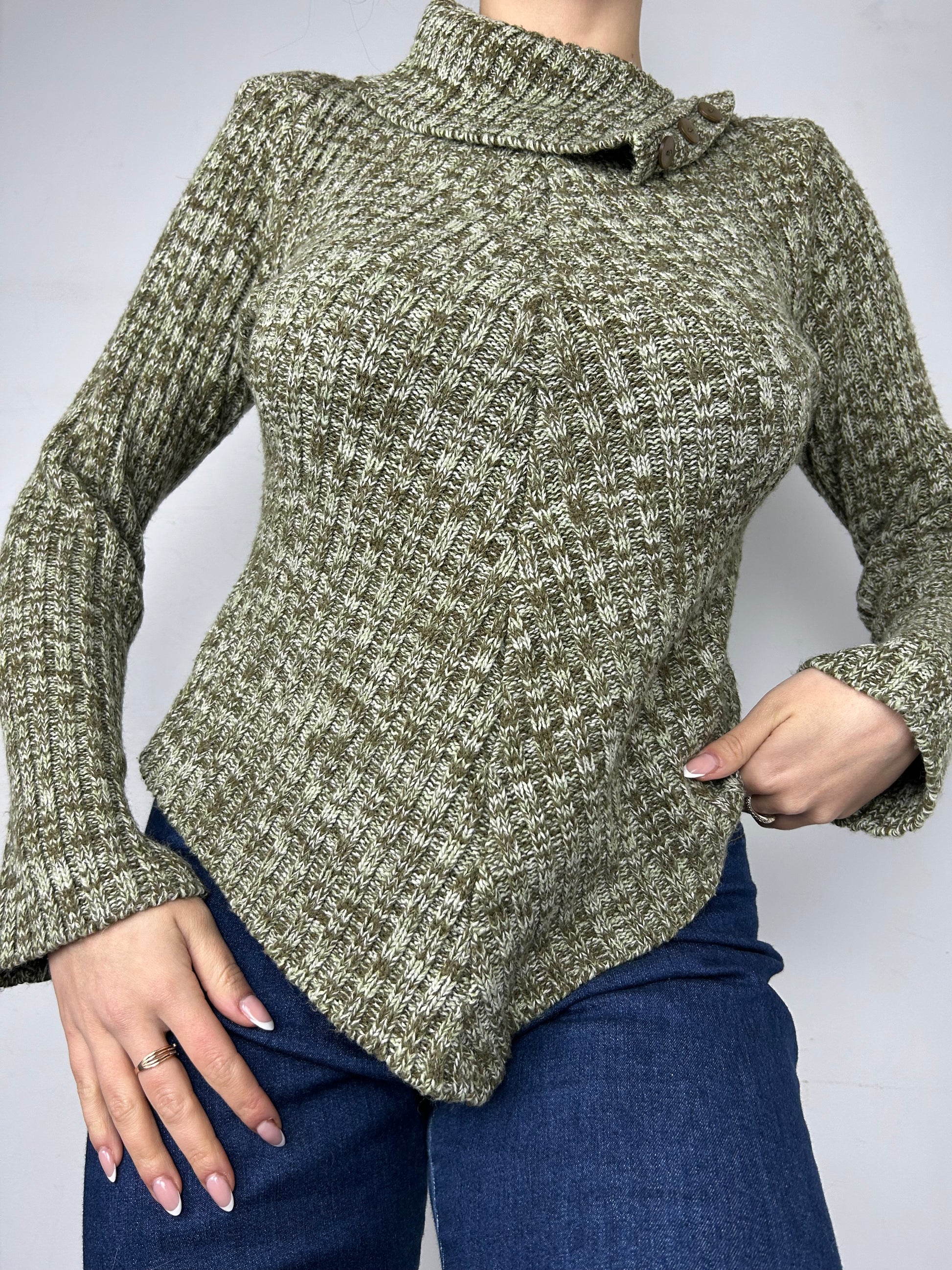 Khaki turtleneck asymmetric jumper (S/M)