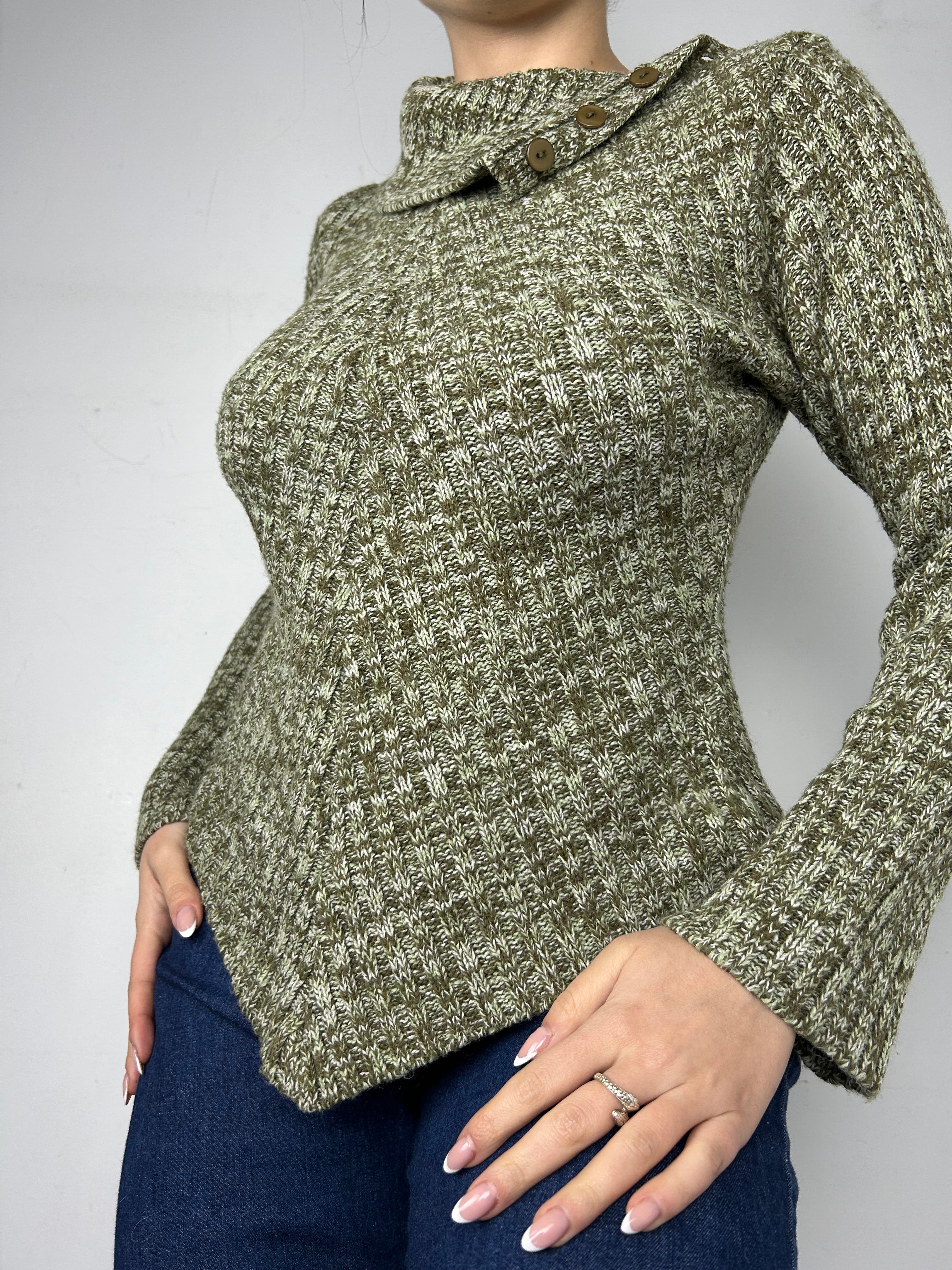 Khaki turtleneck asymmetric jumper (S/M)