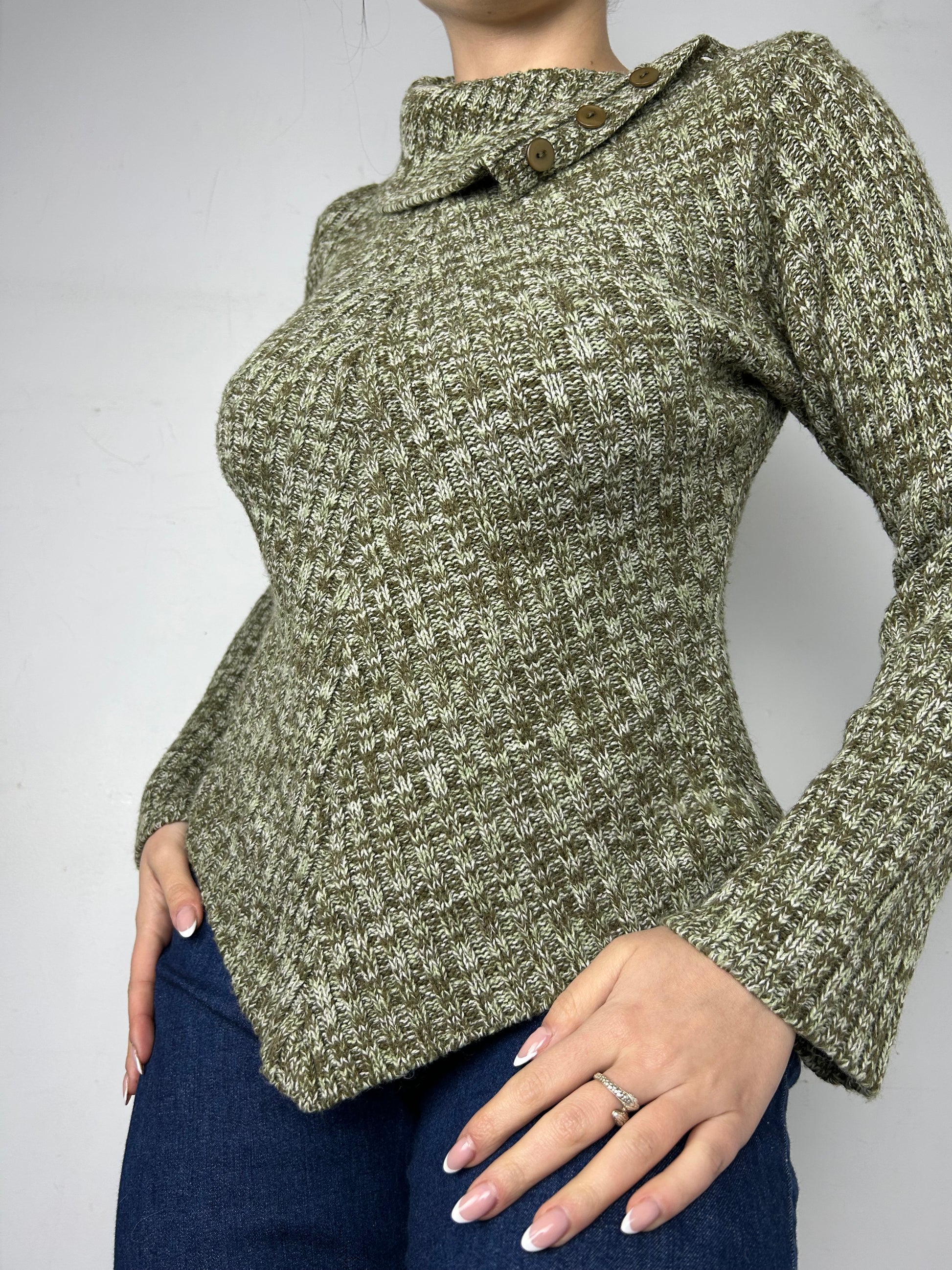 Khaki turtleneck asymmetric jumper (S/M)