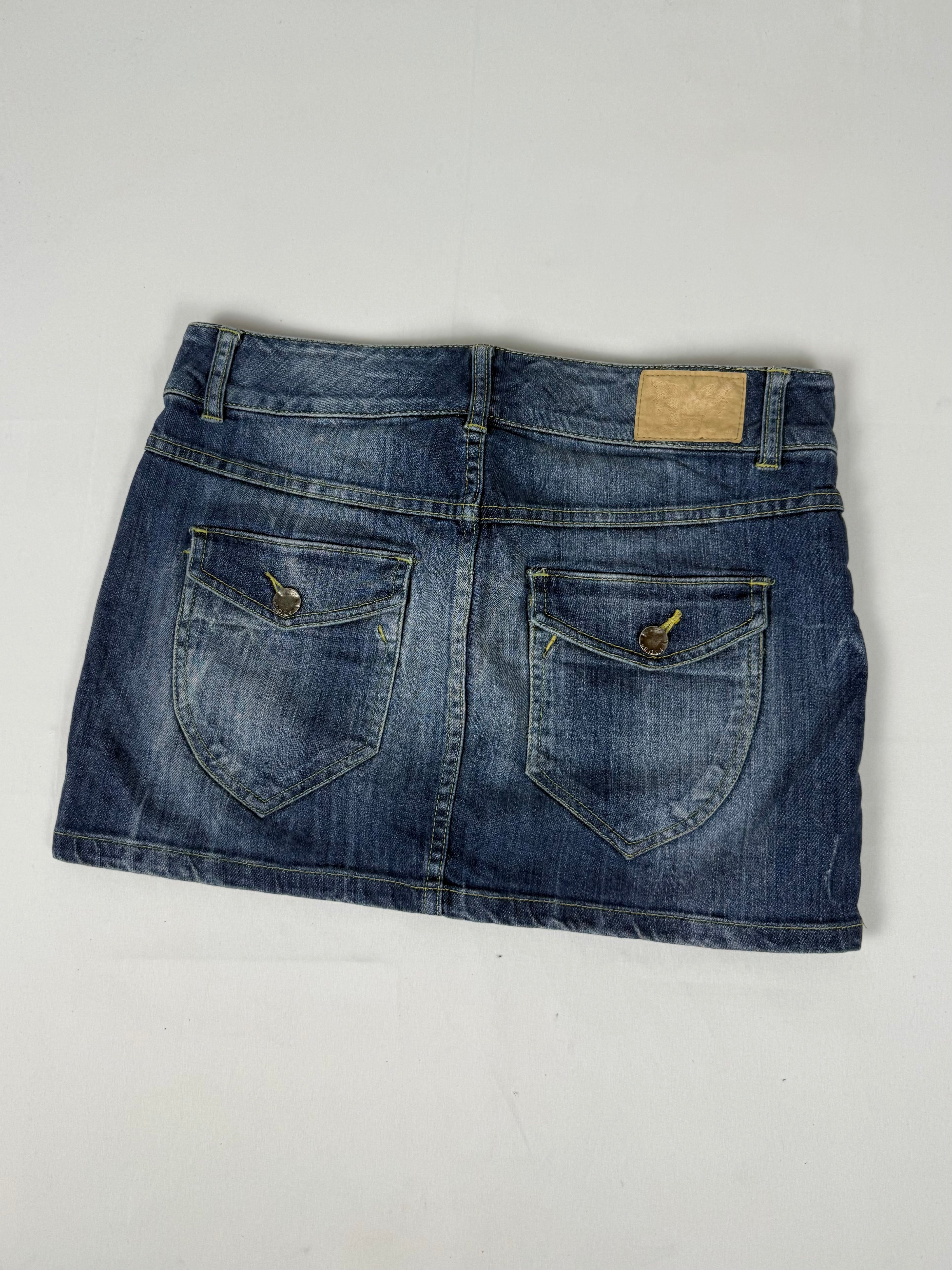Blue denim low rise mini skirt (L)