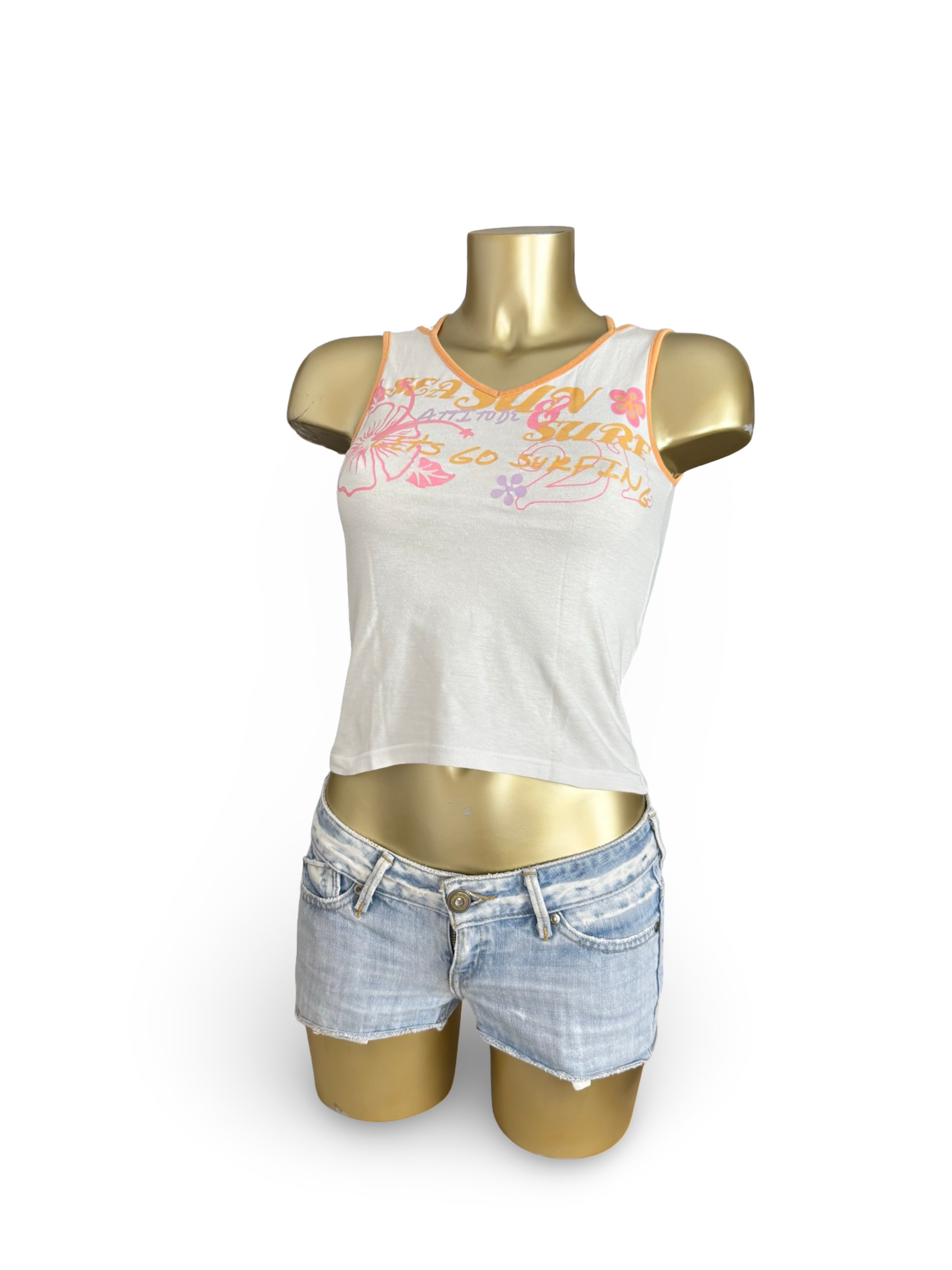 White hibiscus graphic top (XS)