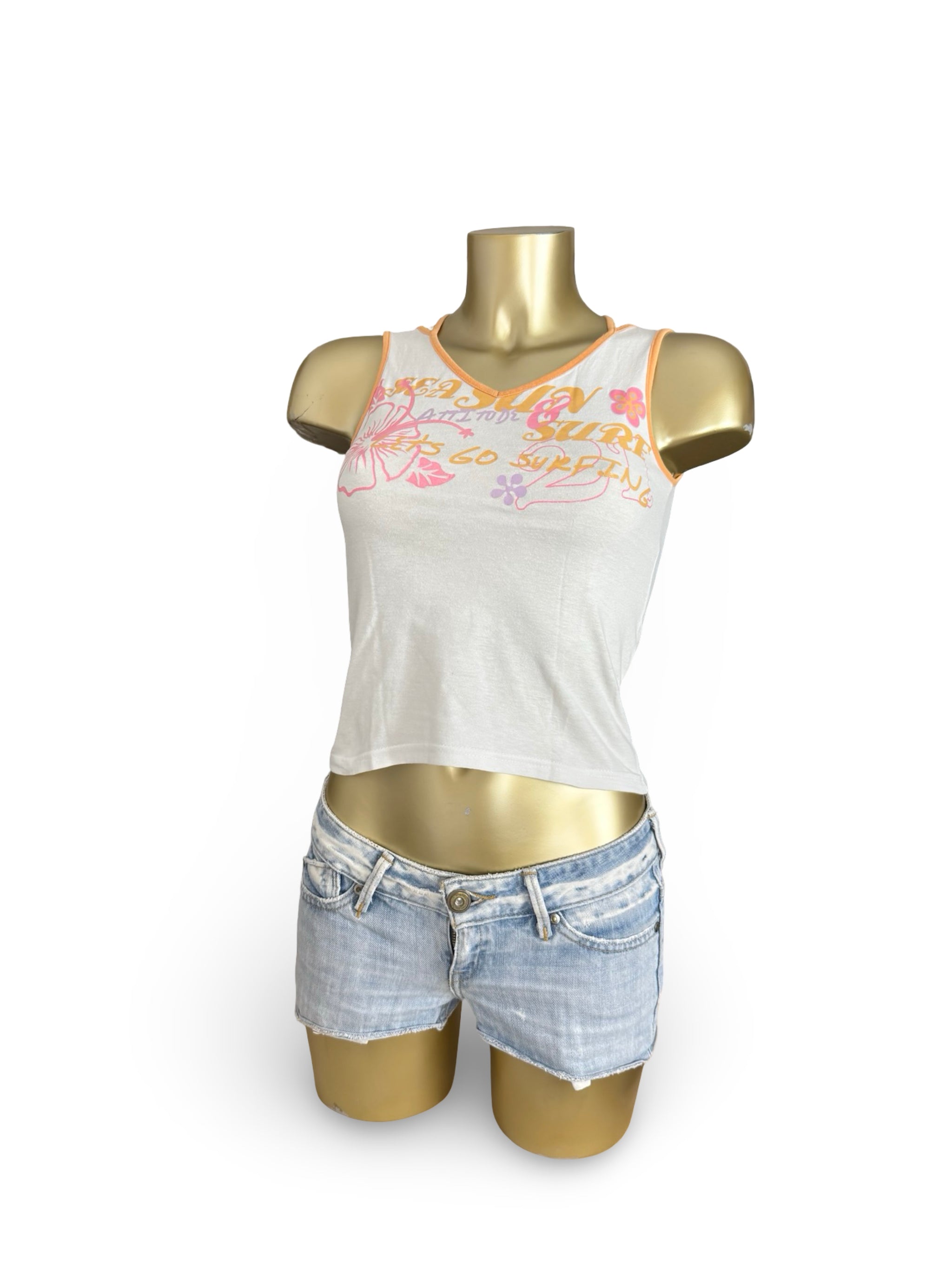 White hibiscus graphic top (XS)