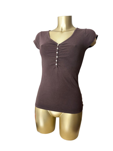 Brown 100% cotton tight fit tee (S)