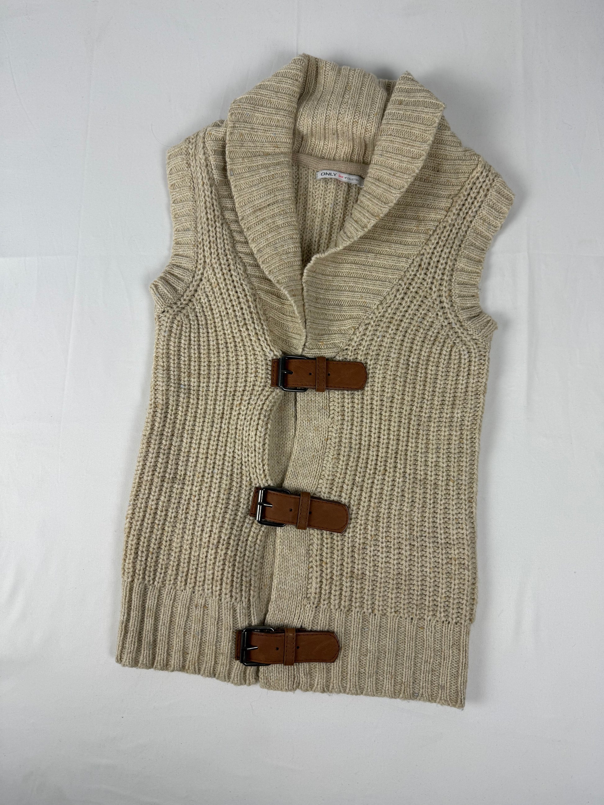 Beige knitted sleeveless cardigan  jumper (XS/S)