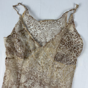 Beige graphic real silk mesh asymmetric top (M)