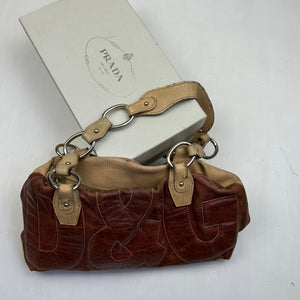 Brown real leather logo shoulder bag