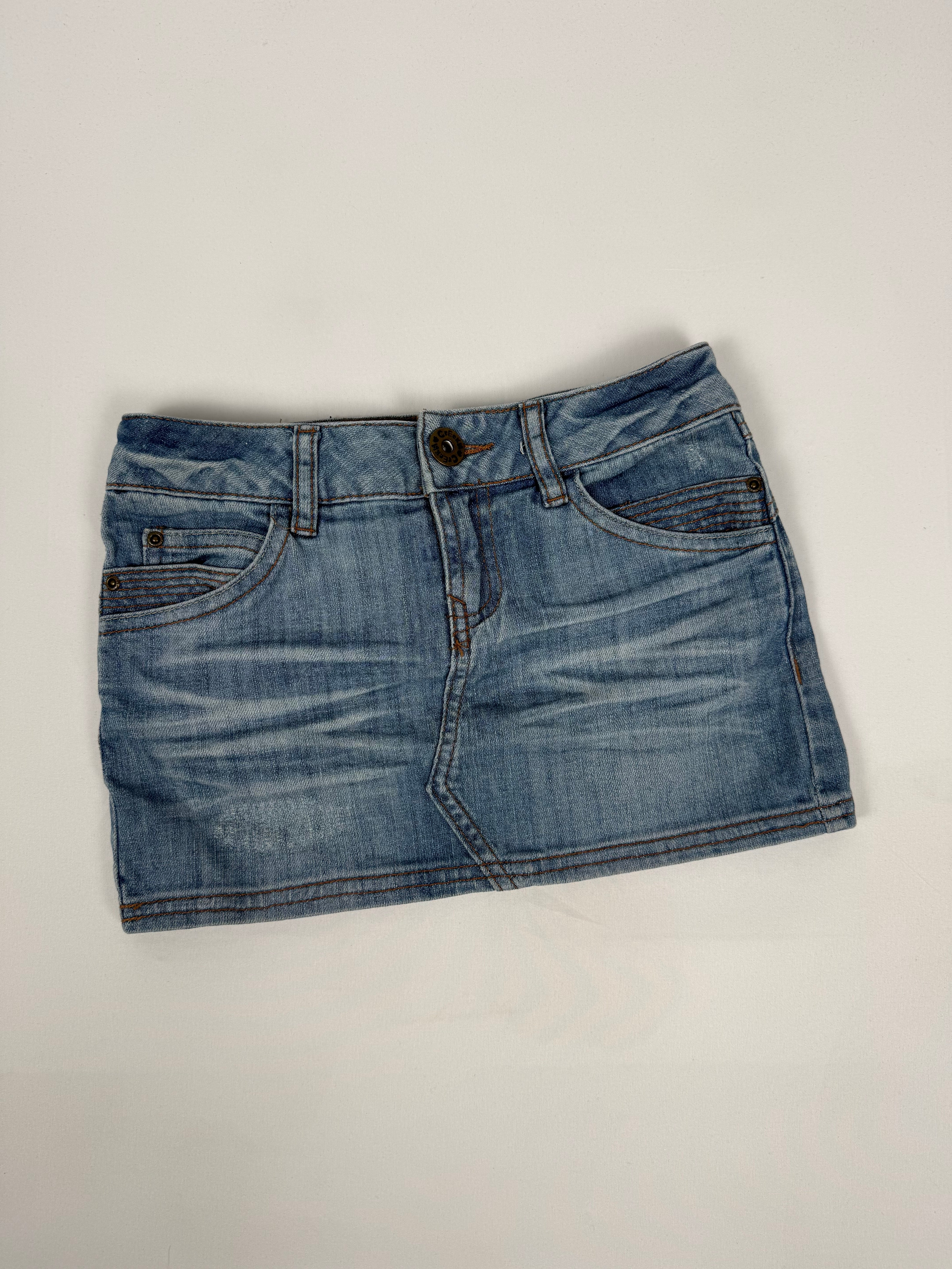 Blue denim low rise mini skirt (XS)
