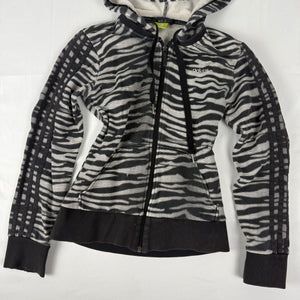 Black zebra print 100% cotton zip up hoodie (S)
