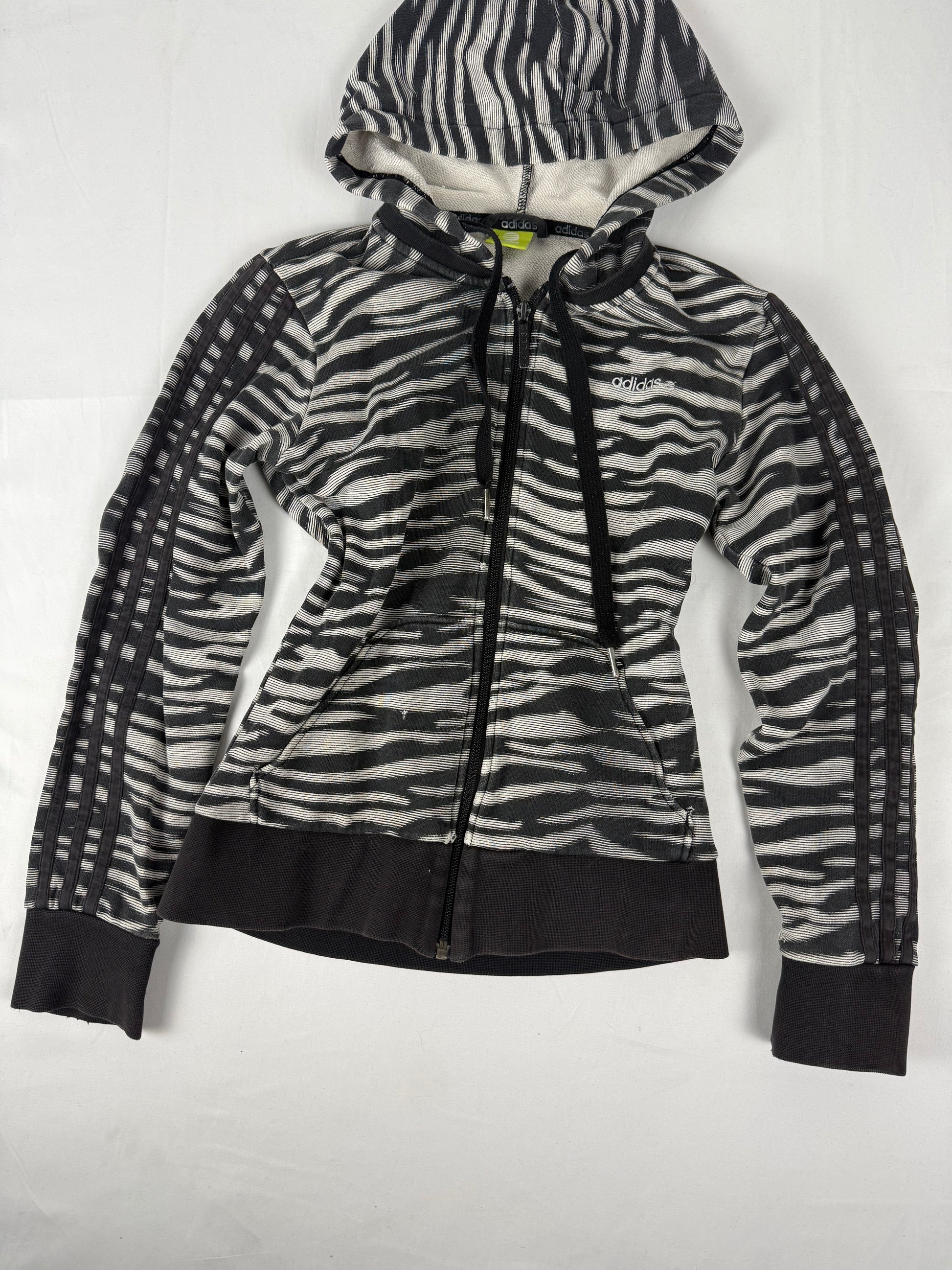 Black zebra print 100% cotton zip up hoodie (S)