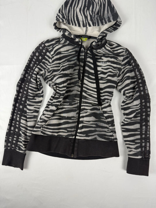 Black zebra print 100% cotton zip up hoodie (S)