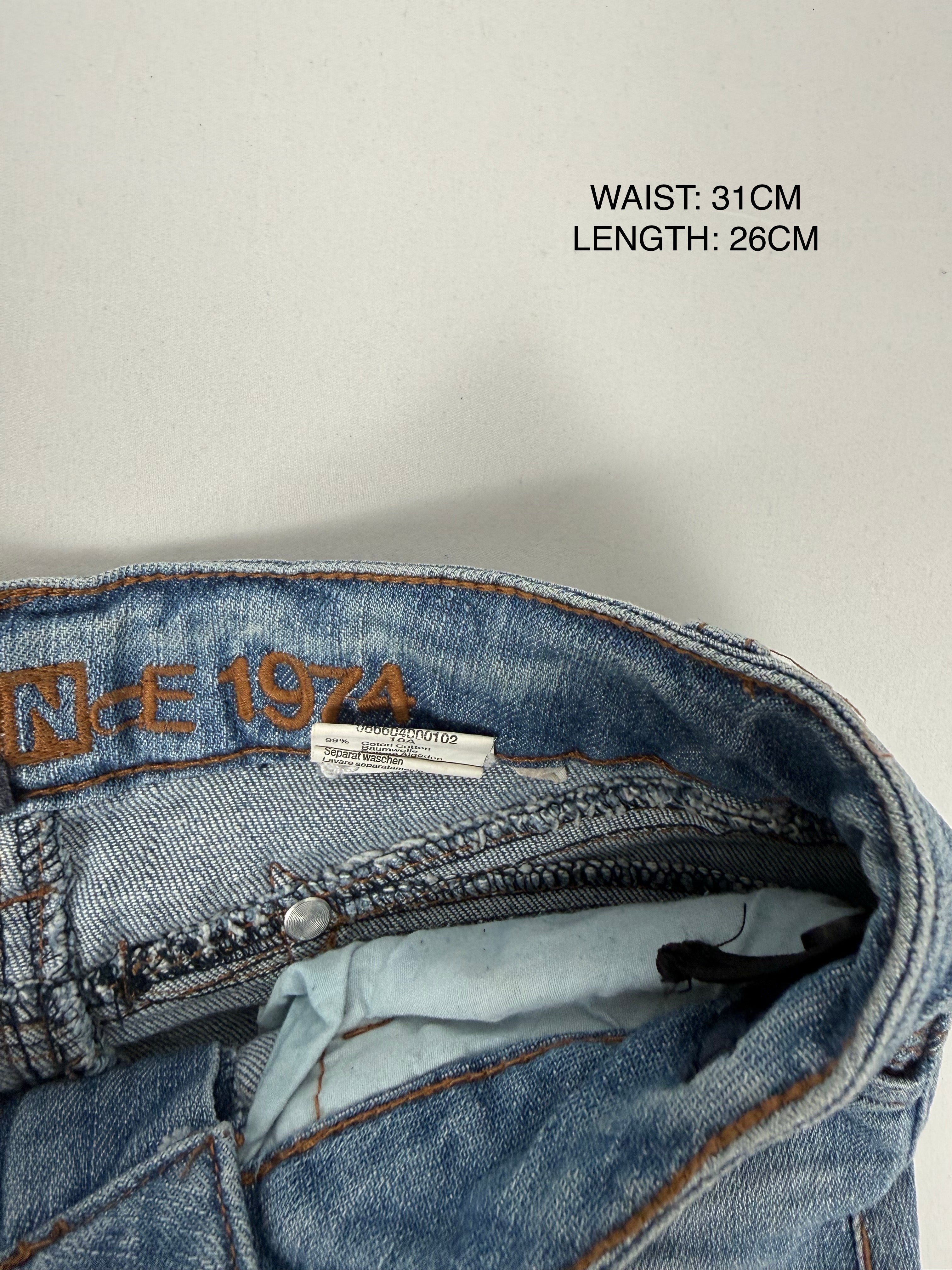 Blue denim low rise mini skirt (XS)
