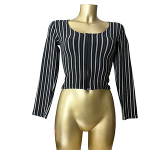 Black striped zip up long sleeves top (S/M)