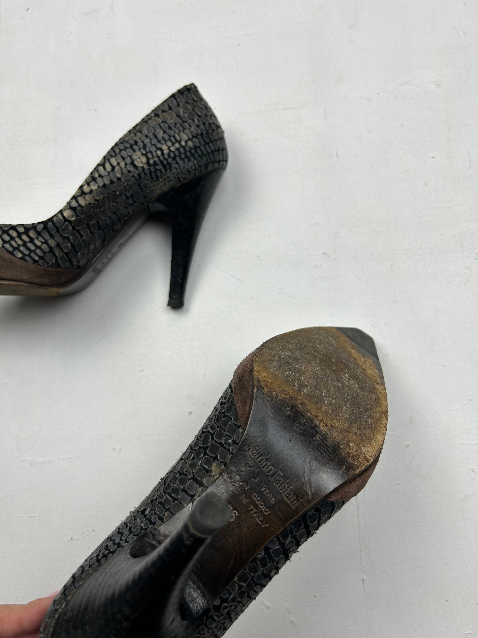 Set Brown croco kitten heels + medium crossbody handbag