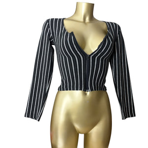 Black striped zip up long sleeves top (S/M)