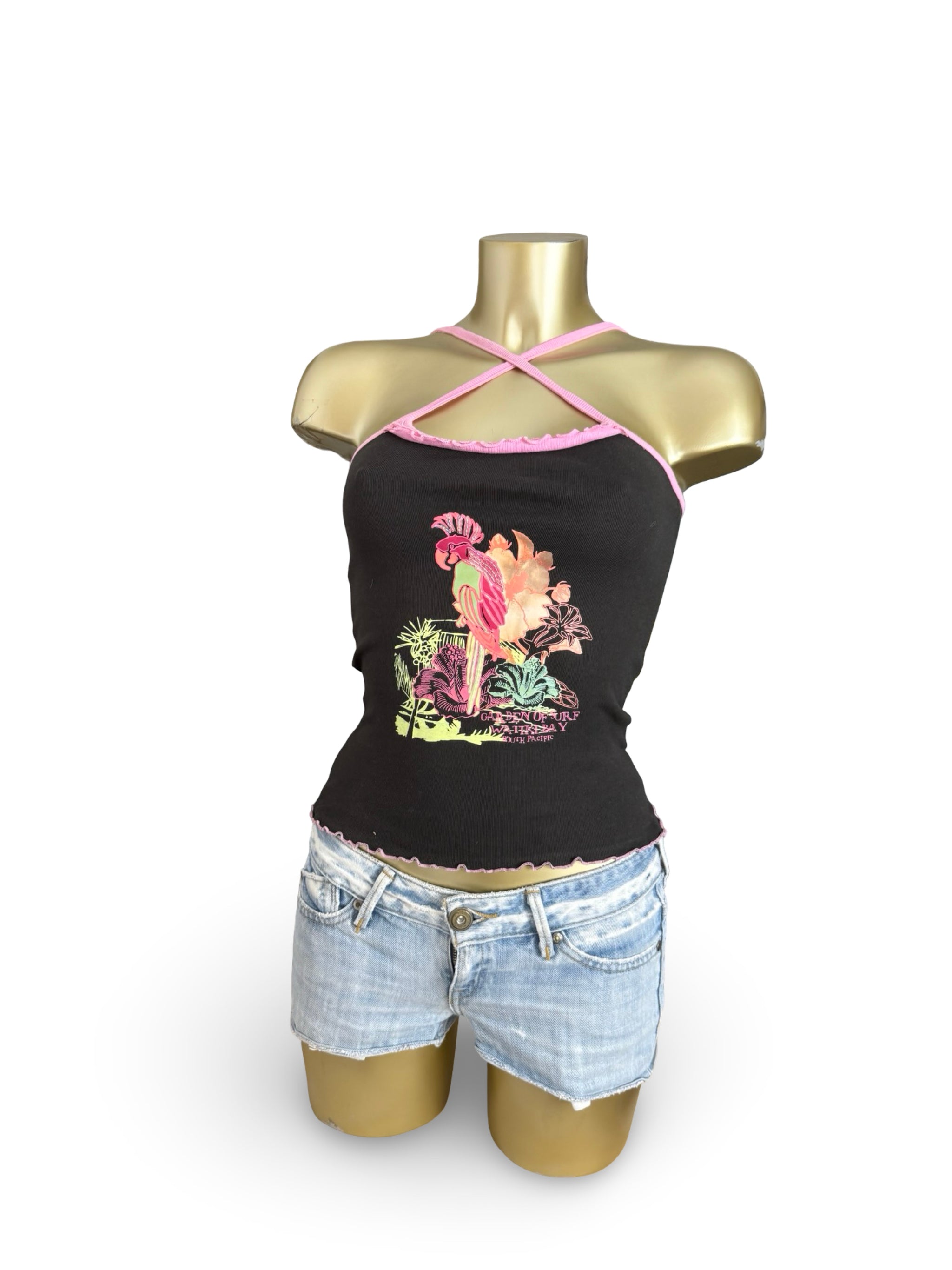 Black graphic cotton top (XS)