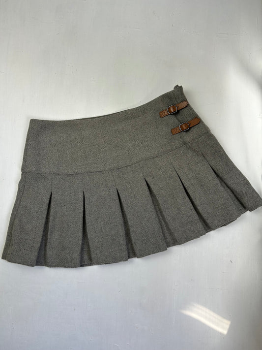 Grey wool mini pleated skirt (M)