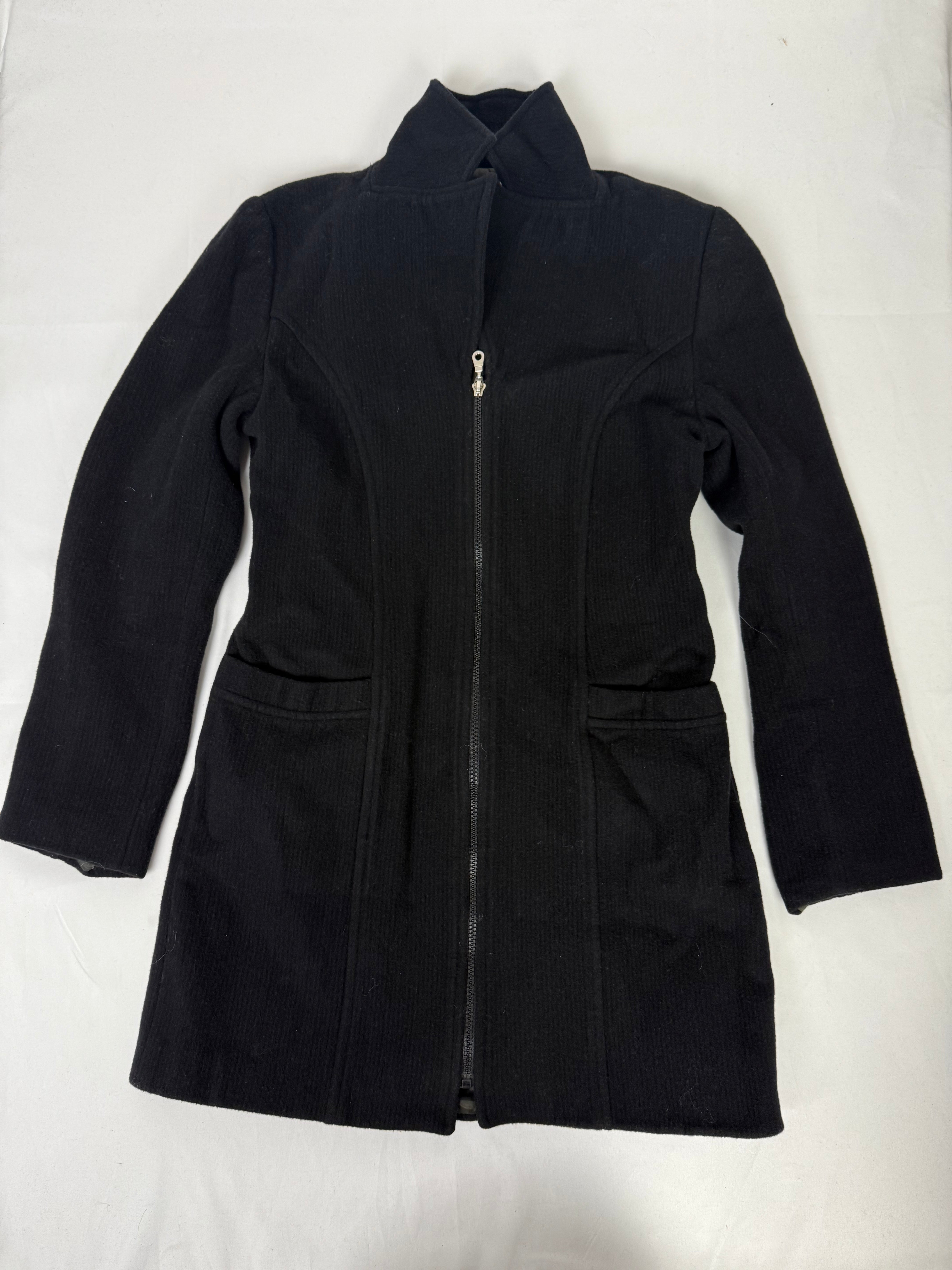 Black trench zip up wool coat (S/M)