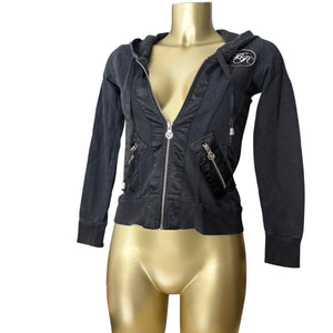 Black lace up tight fit zip up hoodie (S)