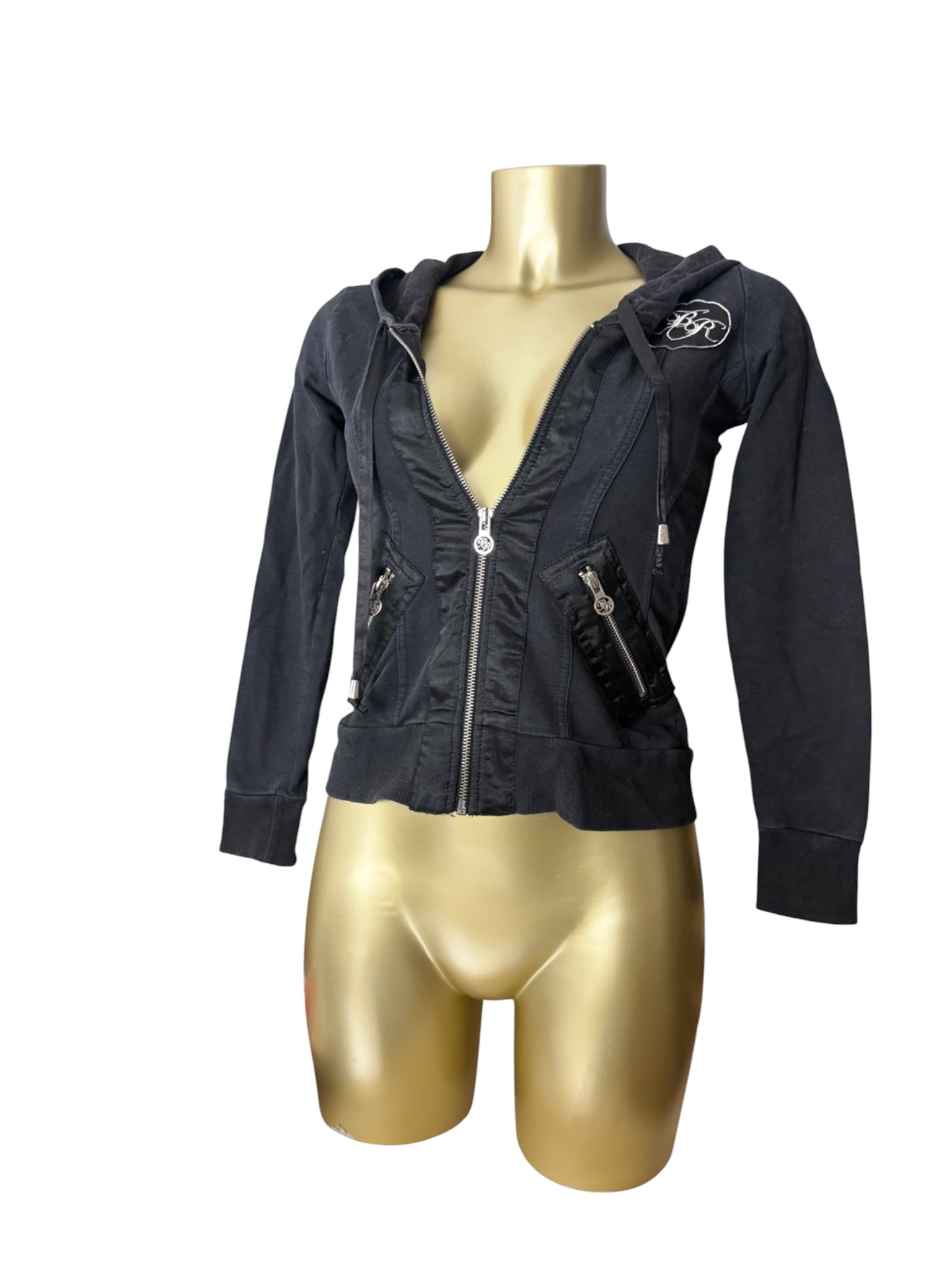 Black lace up tight fit zip up hoodie (S)