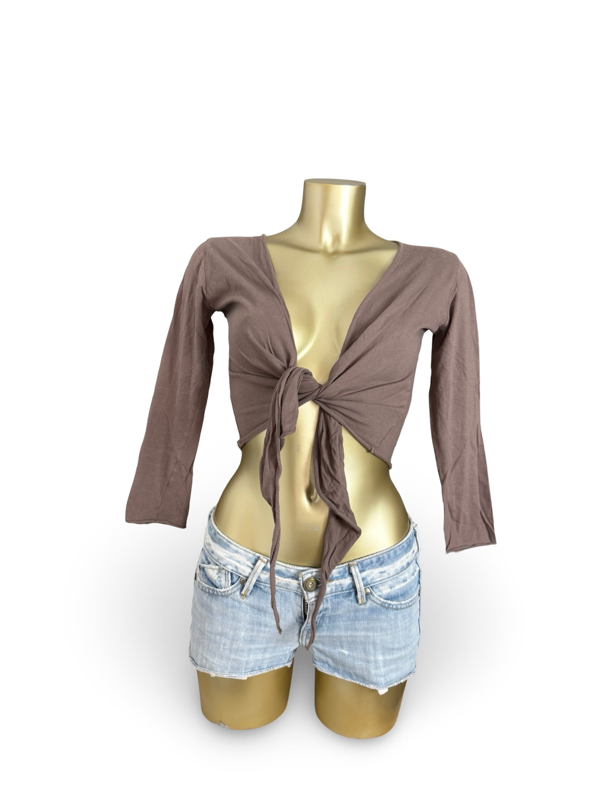 Khaki tie up bolero top (S)
