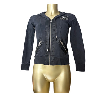 Black lace up tight fit zip up hoodie (S)