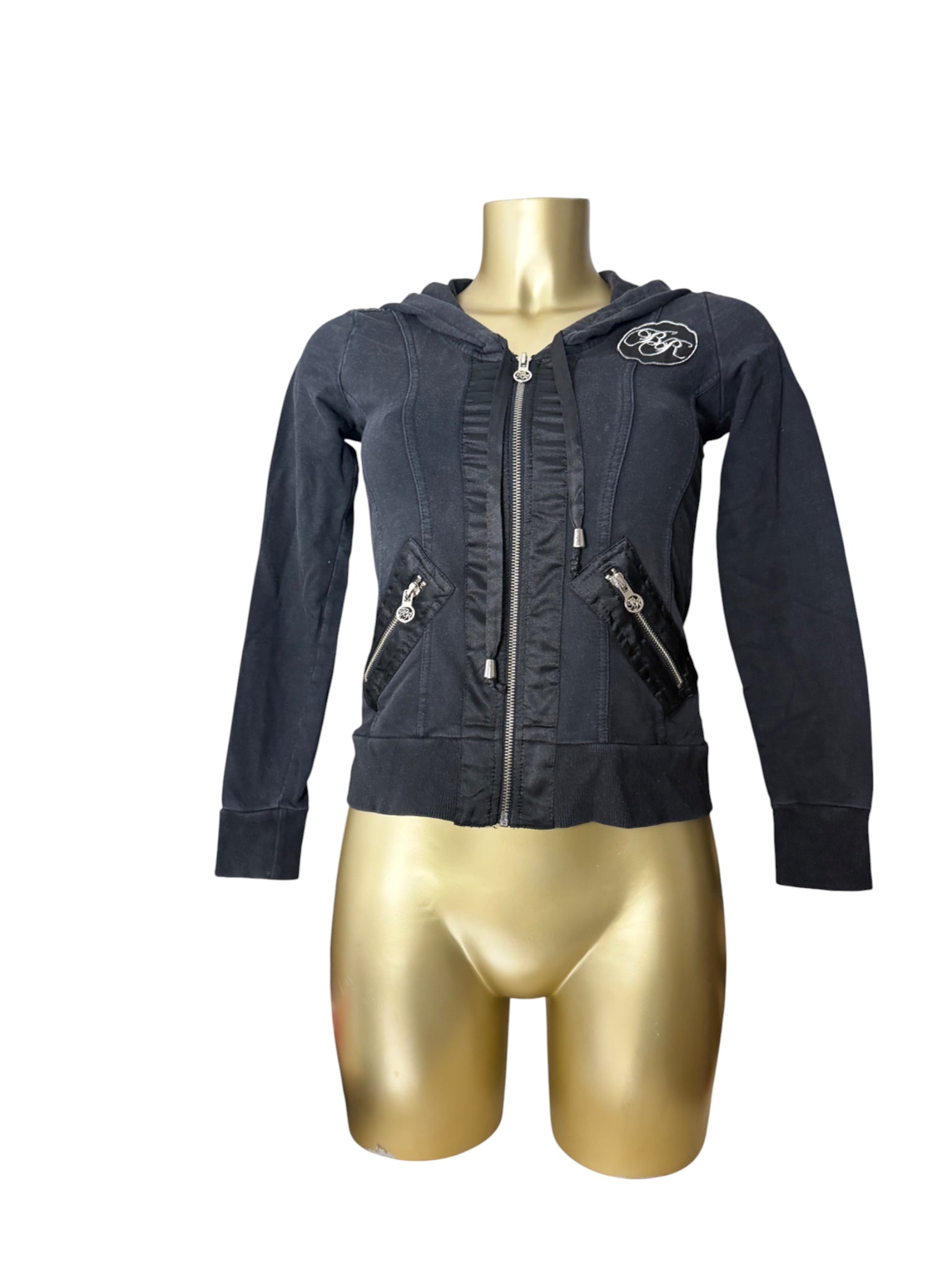 Black lace up tight fit zip up hoodie (S)