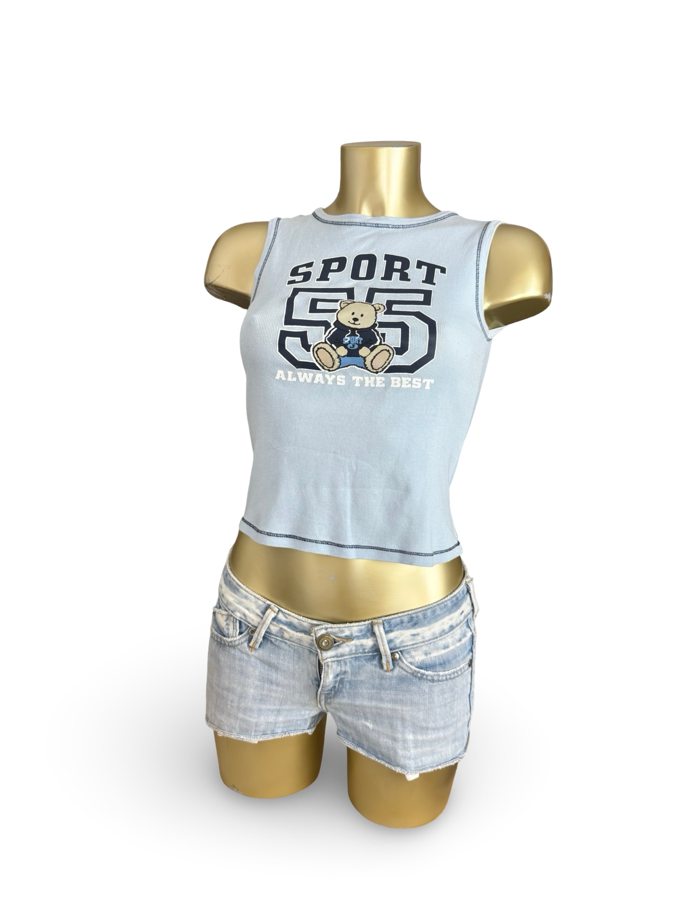 Blue graphic cotton tank top (S)