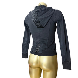 Black lace up tight fit zip up hoodie (S)