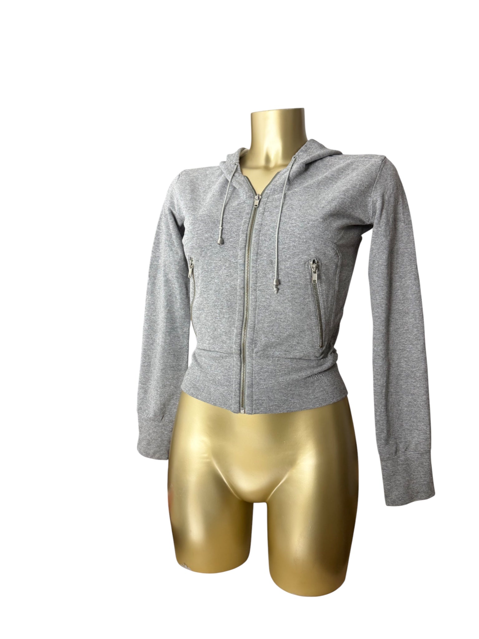 Grey cotton zip up tight fit sweatshirt (S)