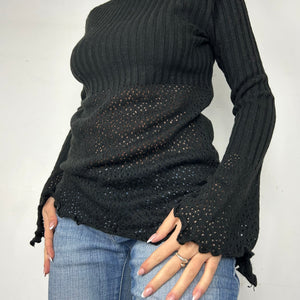 Black asymmetric crochet turtleneck  jumper (M)