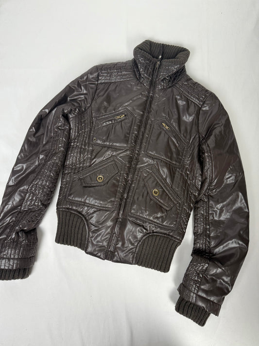 Brown tight fit puffer jacket (S)